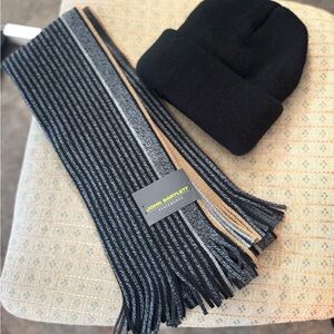 John Bartlett Black, Gray, and Tan Scarf and Hat Set